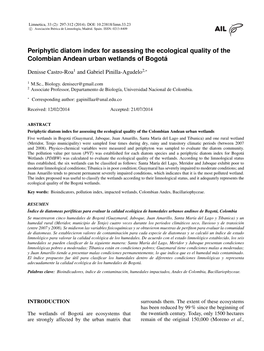 Periphytic Diatom Index for Assessing the Ecological Quality of the Colombian Andean Urban Wetlands of Bogotá