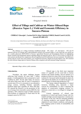 Effect of Tillage and Cultivar on Winter Oilseed Rape (Brassica Napus L.) Yield and Economic Efficiency in Suceava Plateau