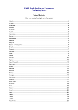 EBRD Trade Facilitation Programme Confirming Banks