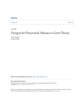 Miasma Vs Germ Theory Nina Kokayeff College of Dupage