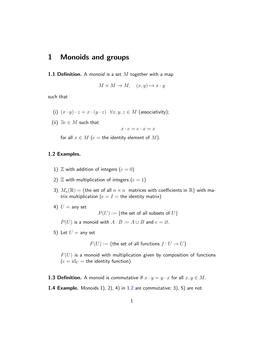 1 Monoids and Groups