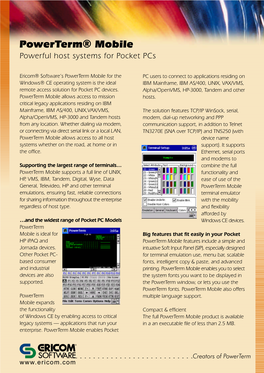 Powerterm® Mobile Powerful Host Systems for Pocket Pcs