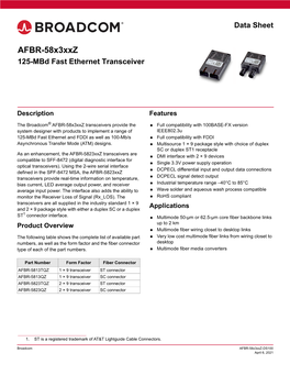 AFBR-58X3xxz: 125-Mbd Fast Ethernet Transceiver Data Sheet