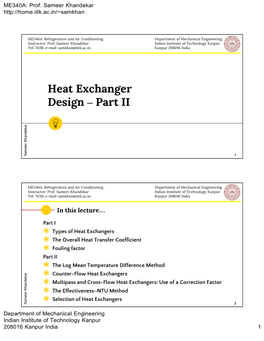 Heat Exchanger Design – Part II