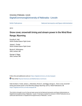 Snow Cover, Snowmelt Timing and Stream Power in the Wind River Range, Wyoming