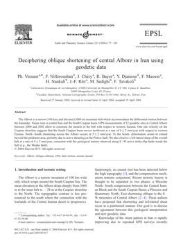 Deciphering Oblique Shortening of Central Alborz in Iran Using Geodetic Data