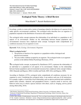 Ecological Niche Theory: a Brief Review