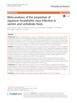Meta-Analyses of the Proportion of Japanese Encephalitis Virus Infection in Vectors and Vertebrate Hosts Ana R.S