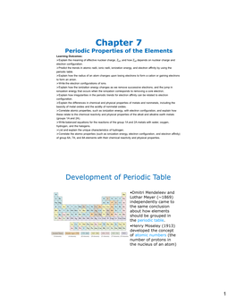 Chapter 7 Periodic Properties of the Elements Learning Outcomes