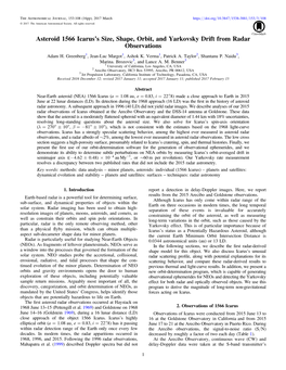 Asteroid 1566 Icarus's Size, Shape, Orbit, and Yarkovsky Drift From