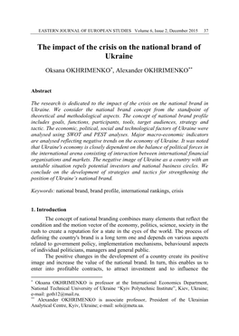 The Impact of the Crisis on the National Brand of Ukraine