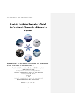 Guide to the Global Cryosphere Watch Surface-Based Observational Network - Cryonet