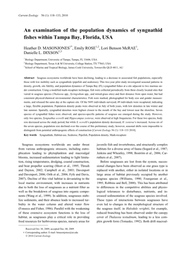 An Examination of the Population Dynamics of Syngnathid Fishes Within Tampa Bay, Florida, USA