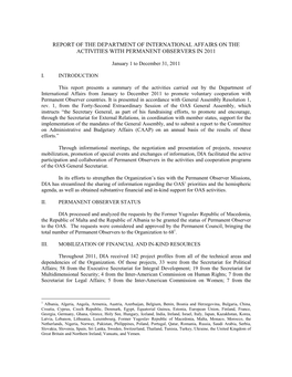 Report of the Department of International Affairs on the Activities with Permanent Observers in 2011