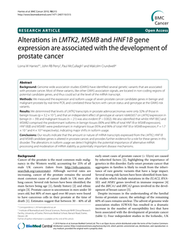 Alterations in LMTK2, MSMB and HNF1B Gene Expression Are Associated with the Development of Prostate Cancer BMC Cancer 2010, 10:315