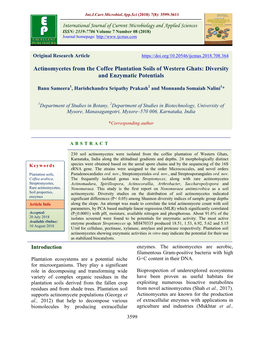 Actinomycetes from the Coffee Plantation Soils of Western Ghats: Diversity and Enzymatic Potentials