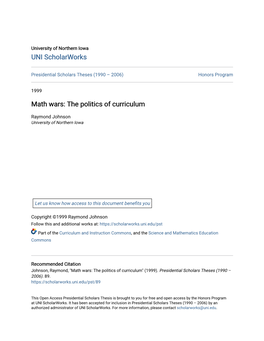 Math Wars: the Politics of Curriculum
