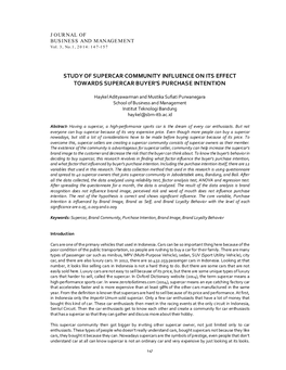 Study of Supercar Community Influence on Its Effect Towards Supercar Buyer’S Purchase Intention