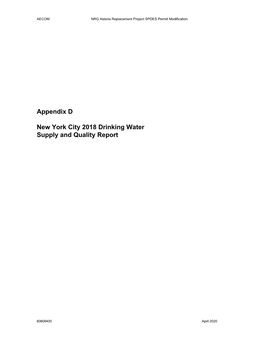 Appendix D New York City 2018 Drinking Water Supply and Quality Report