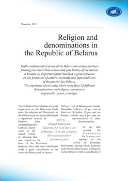 Religion and Denominations in the Republic of Belarus