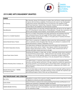 2019 Umez Arts Engagement Grantees