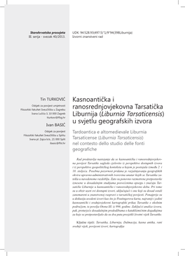 Kasnoantička I Ranosrednjovjekovna Tarsatička Liburnija (Liburnia Tarsaticensis) U Svjetlu Geografskih Izvora