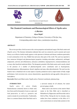 The Chemical Constituents and Pharmacological Effects of Nigella Sativa - a Review