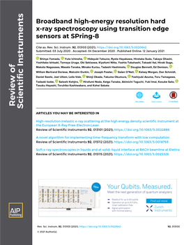 Broadband High-Energy Resolution Hard X-Ray Spectroscopy Using Transition Edge Sensors at Spring-8