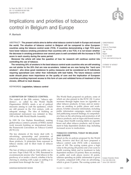 Implications and Priorities of Tobacco Control in Belgium and Europe