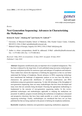 Next Generation Sequencing: Advances in Characterizing the Methylome