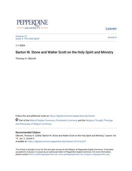 Barton W. Stone and Walter Scott on the Holy Spirit and Ministry