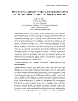 Types of Implicature in Informal Conversations Used by the English Education Study Program Students