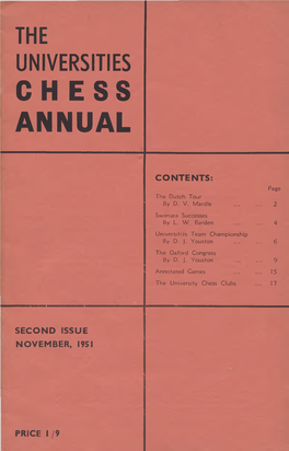 1951 Universities Chess Annual, 2Nd Issue, November 1951