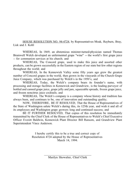 HOUSE RESOLUTION NO. 94-4724, by Representatives Moak, Rayburn, Bray, Lisk and J. Kohl WHEREAS, in 1869, an Abstemious Minister