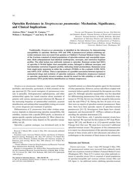 Optochin Resistance in Streptococcus Pneumoniae: Mechanism, Signiﬁcance, and Clinical Implications