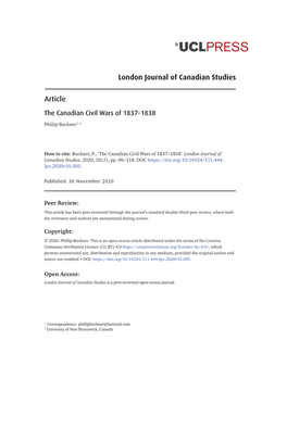 London Journal of Canadian Studies Article