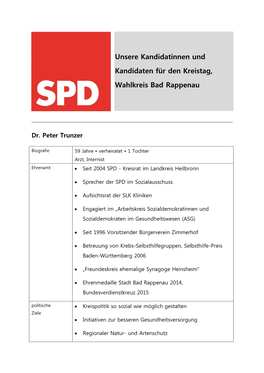 Unsere Kandidatinnen Und Kandidaten Für Den Kreistag, Wahlkreis Bad Rappenau