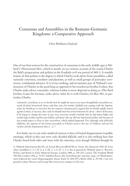 Consensus and Assemblies in the Romano-Germanic Kingdoms: Acomparativeapproach