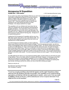 Annapurna IV Expedition 24,688 Feet • 7525 Meters  2015 International Mountain Guides