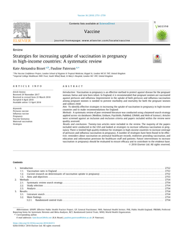 Strategies for Increasing Uptake of Vaccination in Pregnancy in High