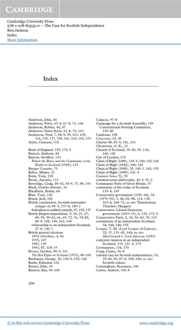 Cambridge University Press 978-1-108-83535-0 — the Case for Scottish Independence Ben Jackson Index More Information