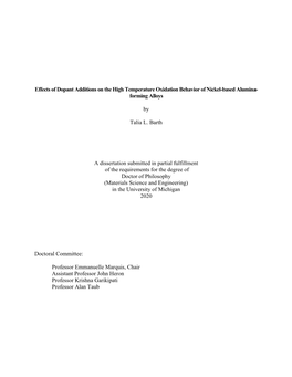 Effects of Dopant Additions on the High Temperature Oxidation Behavior of Nickel-Based Alumina- Forming Alloys