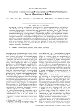 Molecular (Sub)Grouping of Endosymbiont Wolbachia Infection Among Mosquitoes of Taiwan