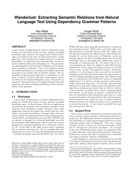 Wanderlust: Extracting Semantic Relations from Natural Language Text Using Dependency Grammar Patterns