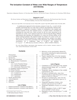 The Ionization Constant of Water Over Wide Ranges of Temperature and Density