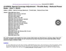 Special Coverage Adjustment Throttle Body Reduced Power Mode