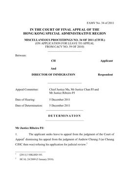 In the Court of Final Appeal of the Hong Kong Special Administrative Region