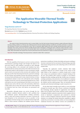 The Application Wearable Thermal Textile Technology in Thermal-Protection Applications