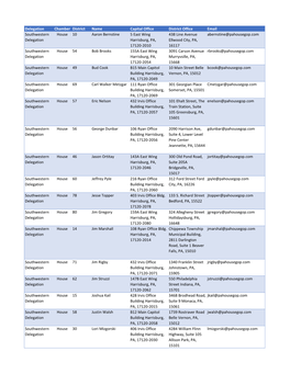 Delegation Chamber District Name Capital Office District Office Email Southwestern Delegation House 10 Aaron Bernstine 5 East Wi