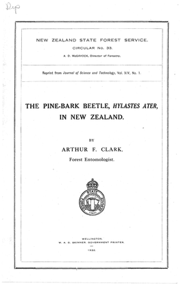 The Pine-Bark Beetle, Hylastes ,Ater, in New Zealand